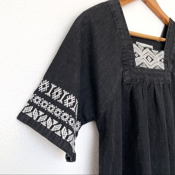 Topshop Moto Black Boho Geometric Embroidered Mini Dress Size 2 - Picture 5 of 12